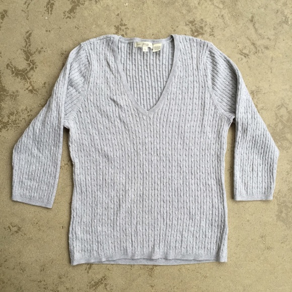 Sweaters - Grey Cable Knit 3/4 Sleeve Sweater Sweaters - Grey Cable Knit 3/4 Sleeve Sweater