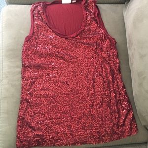 New York and Company Red Sequin Sleeveless Shirt