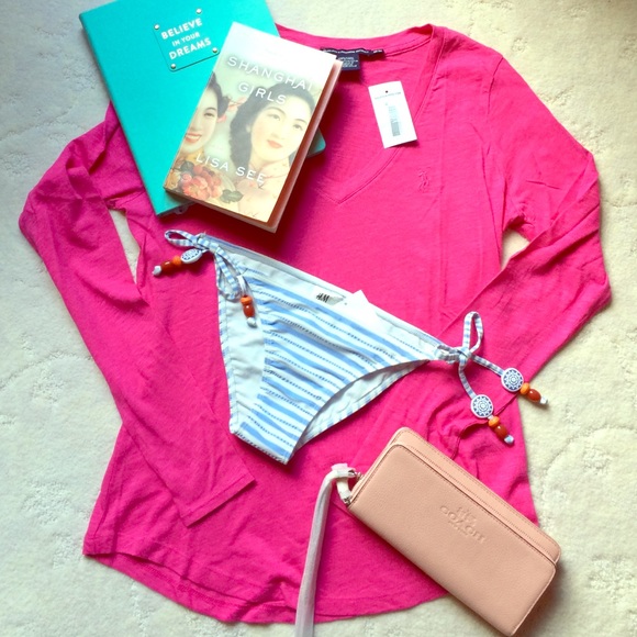 LongSleeve Pink RL vNeck Lightweight Tee ONLY