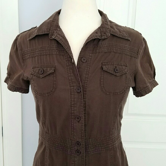 Collared Brown Button-Down Dress