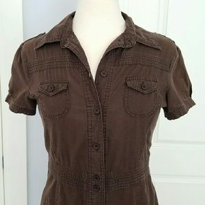 Collared Brown Button-Down Dress