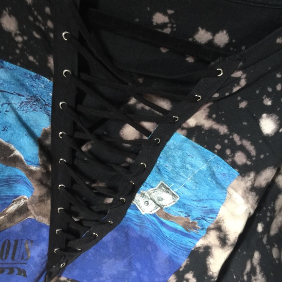 Bleach Dye Lace Up Tee - Picture 2 of 3