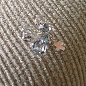 Crystal Angel with wings holding a silver cross