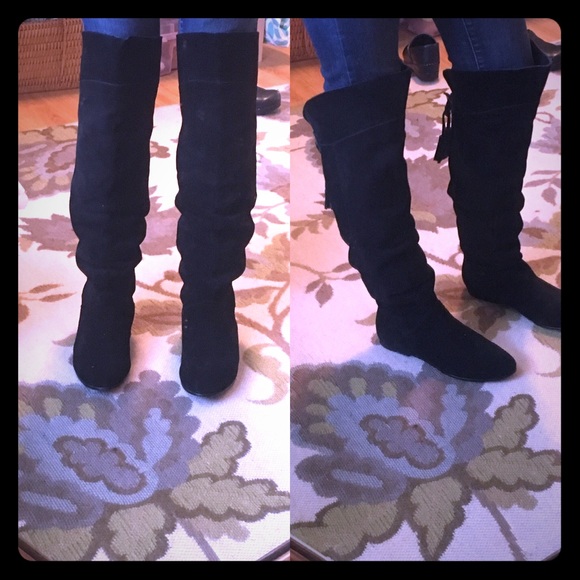 Over the knee black suede and leather boots