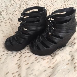 RICK OWENS black leather tie-up angle booties