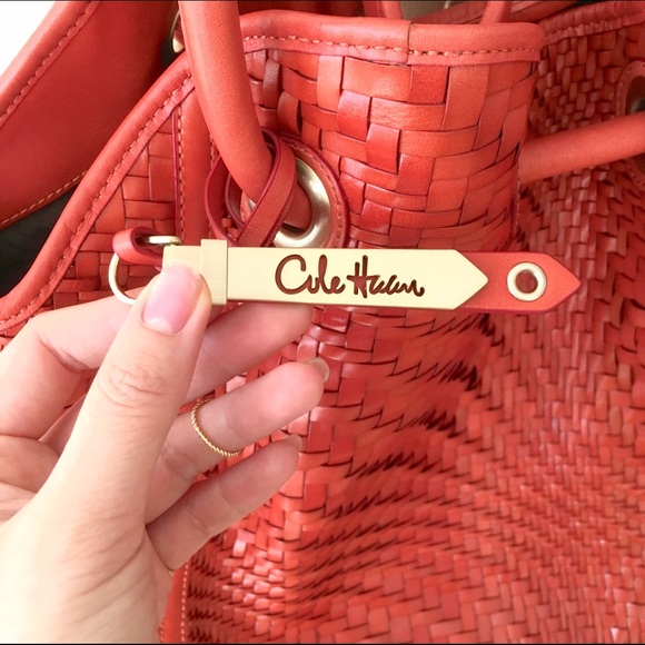 Cole Haan Orange Leather Woven Bag - Picture 2 of 4