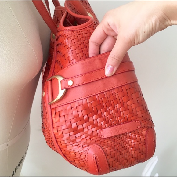 Cole Haan Orange Leather Woven Bag - Picture 4 of 4