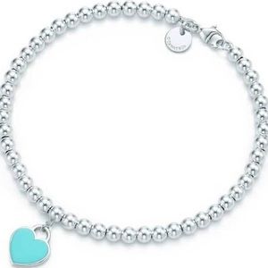 Mini heart tag sterling silver on bead bracelet