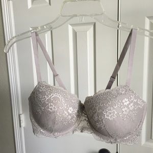 Silver and gray push up balconette bra.