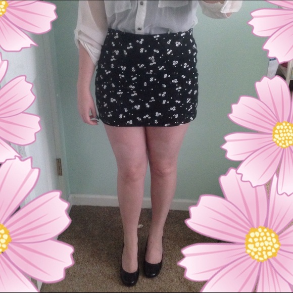 Black and white floral skirt