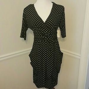 Black and White Polka Dot Dress with Ruching
