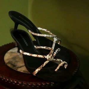 Enzo Angiolini Snakeskin and Black Slip On Sandals