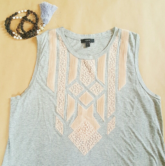 Chiffon and Lace Geometric J. Crew Tank