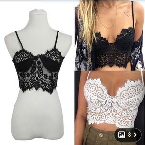 Black Lace bralette crop top lined lingerie NWOT