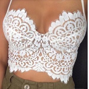 White lace lined bralette crop top lingerie NWOT