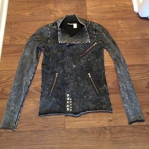 Distressed, gray, zip-front shirt/jacket