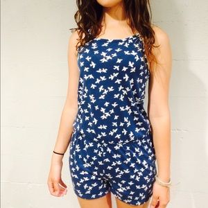 Blue Romper with Birds