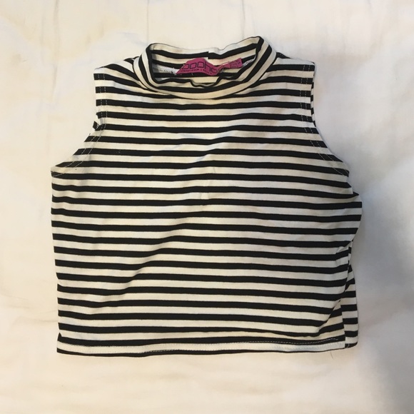 Striped crop top with mock turtleneck