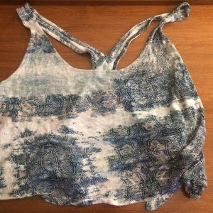 Patterned Blue & White Crop Top- Urban Outfitters