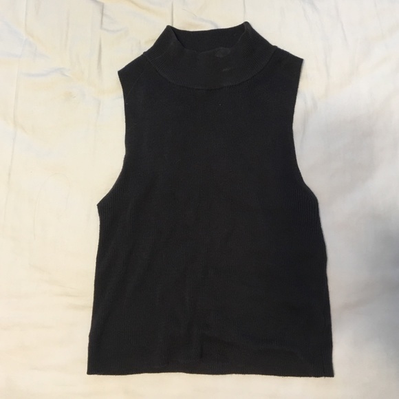 Mock neck ribbed crop top dark grey
