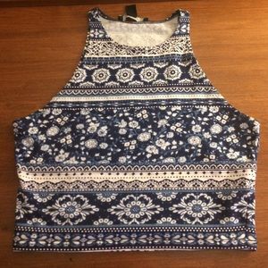 Tribal Printed Blue and White Crop Top- Forever 21