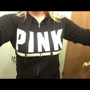 black zip up love pink jacket