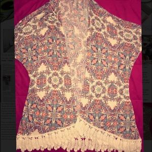 Aztec Print Crochet Trim Kimono