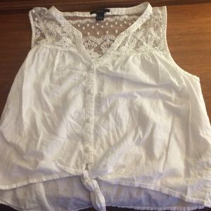 White Lace Tank with front tie- FOREVER 21