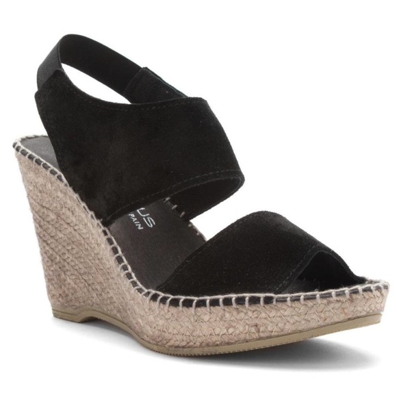 Black Genuine Suede Espadrilles Wedge Sandals