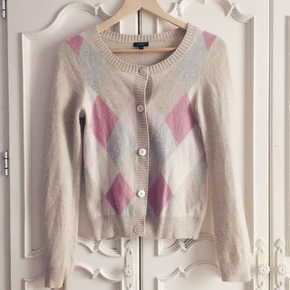 Beige Argyle Plaid Checks Cardigan - Picture 1 of 3
