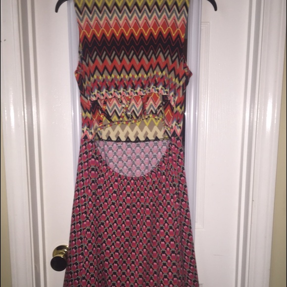 🔥open back multi print dress