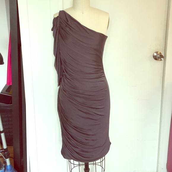 Halston Heritage Grey One Shoulder Dress