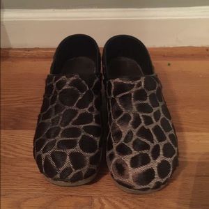 Dansko clogs in animal print