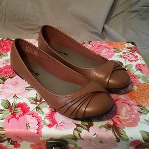 Cognac faux-leather ballet flats