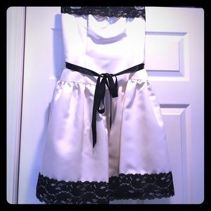 Betsy & Adam formal dress with black lace edging