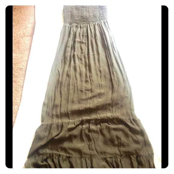 Forest green maxi dress. Chiffon tube top.