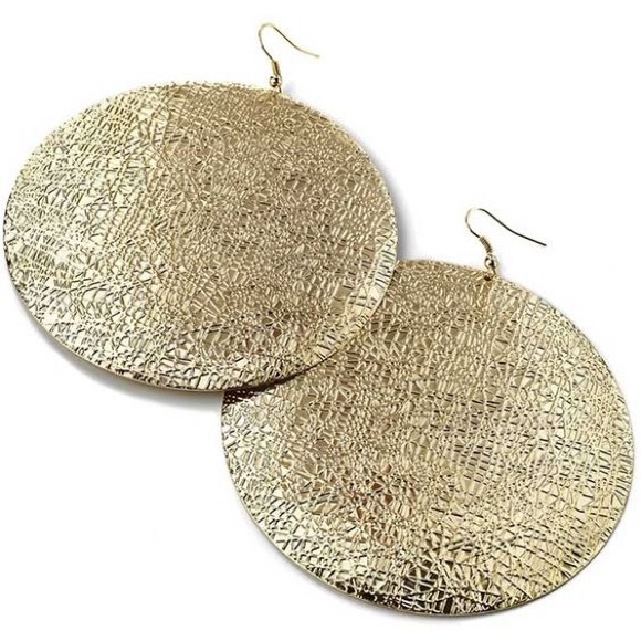 Big Gold & Silver Oversized Textured Disc Earrings - Picture 4 of 4