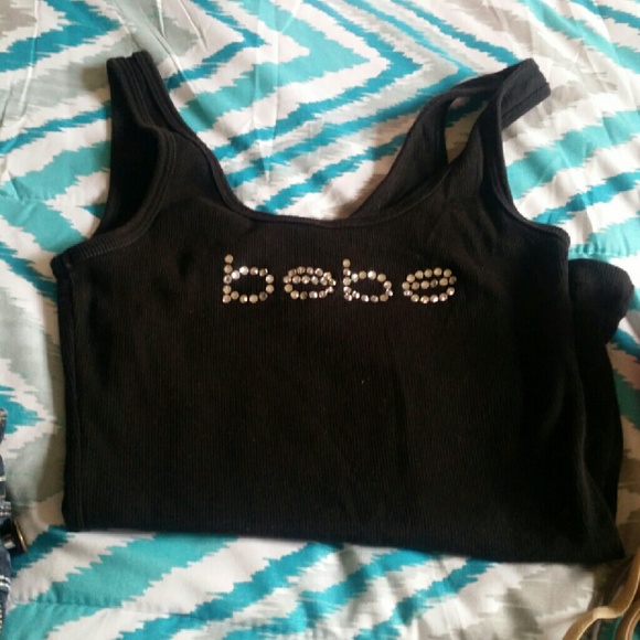 Black Bebe tank with rhinestones