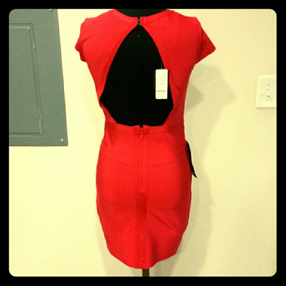 Bebe red banded dress with open back - nwt