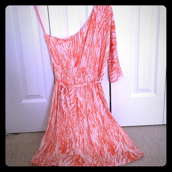 Francesca's Collections orange one shoulder dress