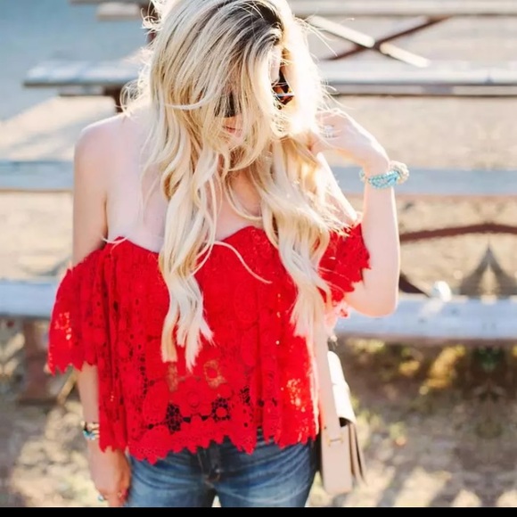 Romantic cut out lace off the shoulder top