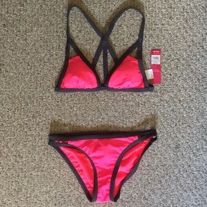 Hot pink triangle cut out bathing suit