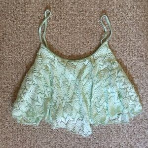 Green lace crop top