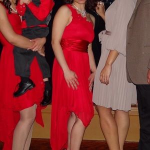 Red bridesmaids short dress, size 2.