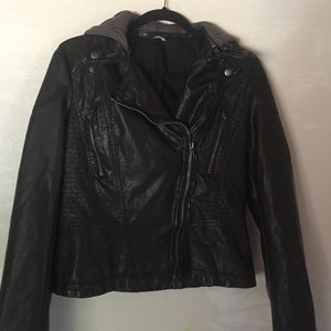 Black hooded leather jacket from free people