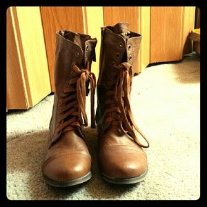 Brown combat boots