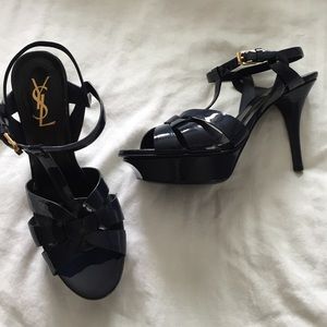 Saint Laurent Navy Platform Sandals Saint Laurent Navy Platform Sandals
