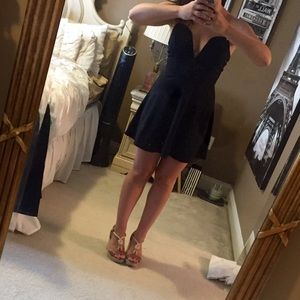 strapless black dress with v cut
