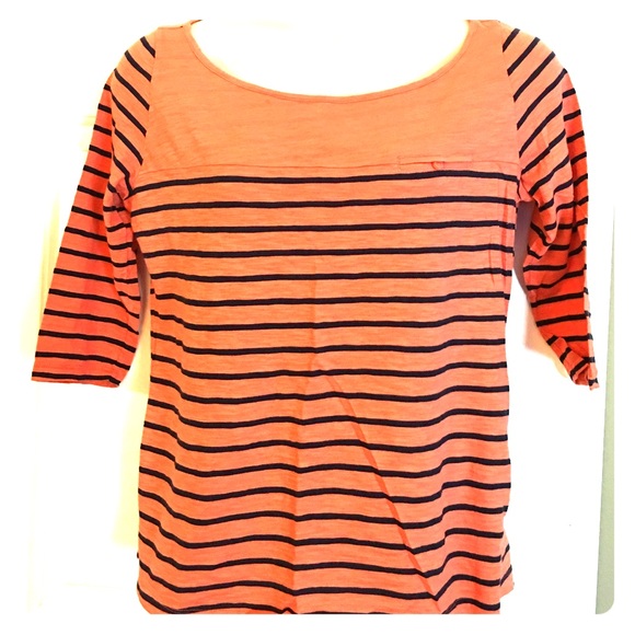 MERONA Size XXL Striped 3/4 Sleeve Boat Neck Tee