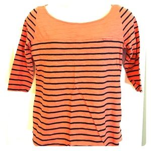 MERONA Size XXL Striped 3/4 Sleeve Boat Neck Tee
